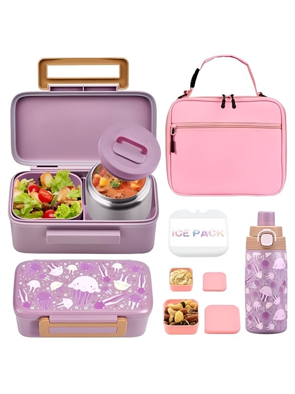 Bento Box for Kids w/ 8oz Soup Thermo, Insulated Lunch Bag & 17oz Water Bottle